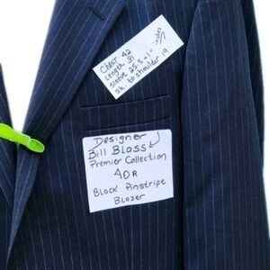 40 Bill Blass BLACK Blazer Mens Gray Pinstripe Coat Vintage Career Suit Jacket